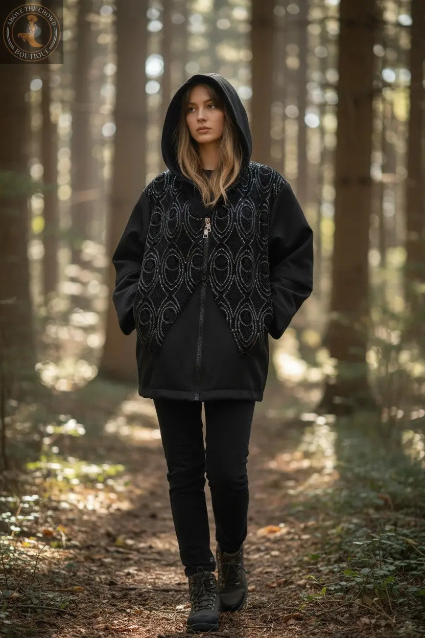 H-4 Sequin Embroidered Hoodie Sweatshirt 4724 H-4