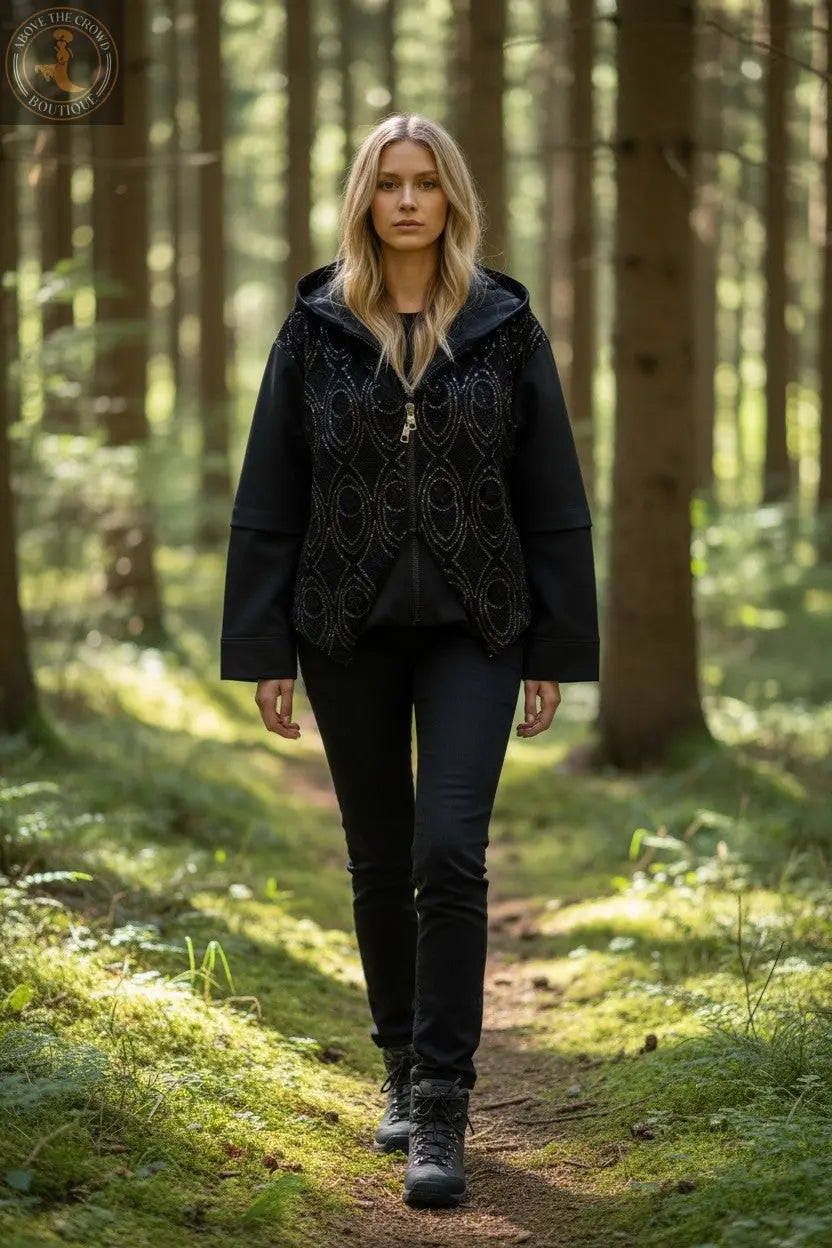 H-4 Sequin Embroidered Hoodie Sweatshirt 4724 H-4