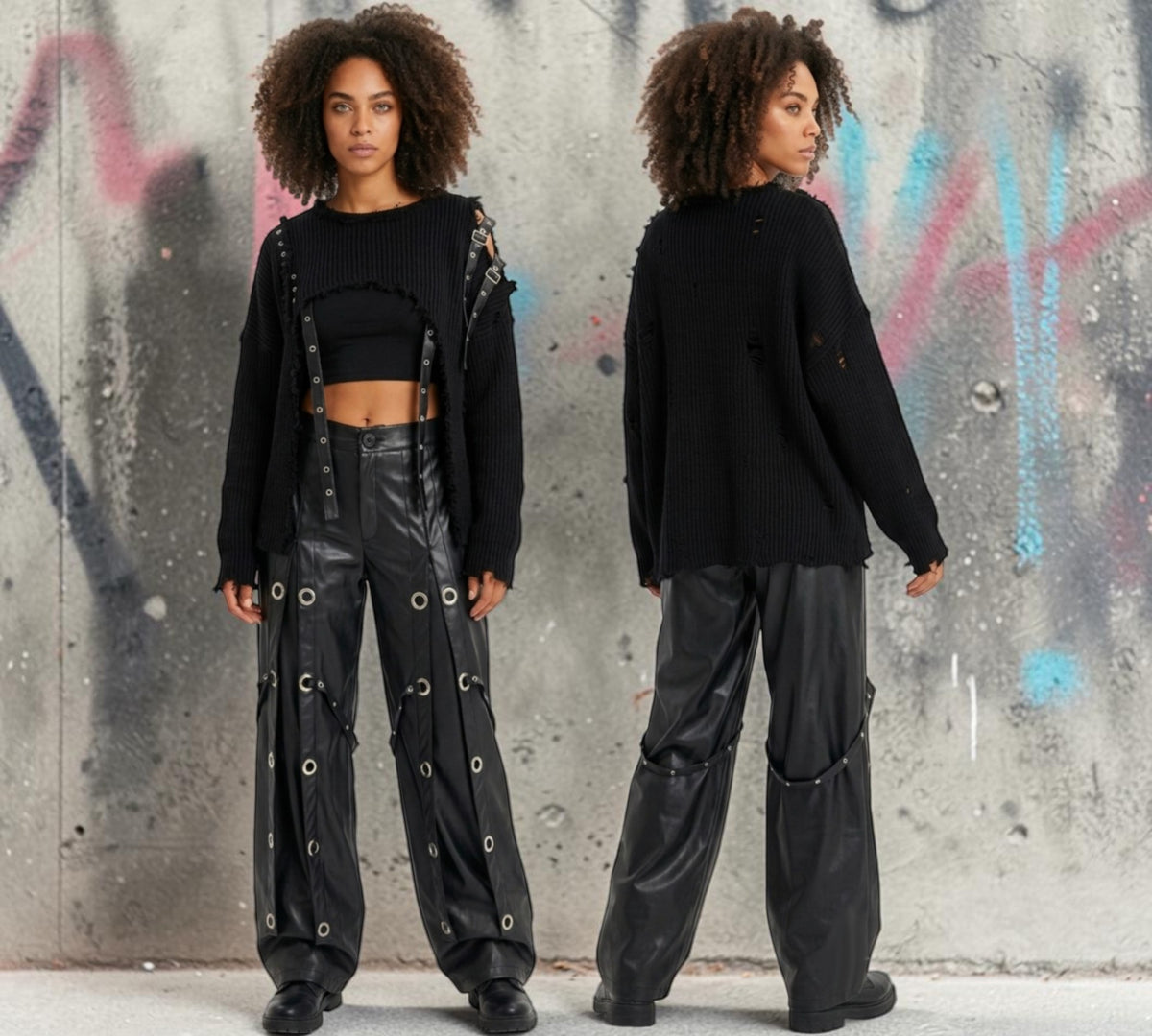 H-4 Two-Piece Distressed Knit Sweater And Tank Top Set - Above the Crowd Boutique