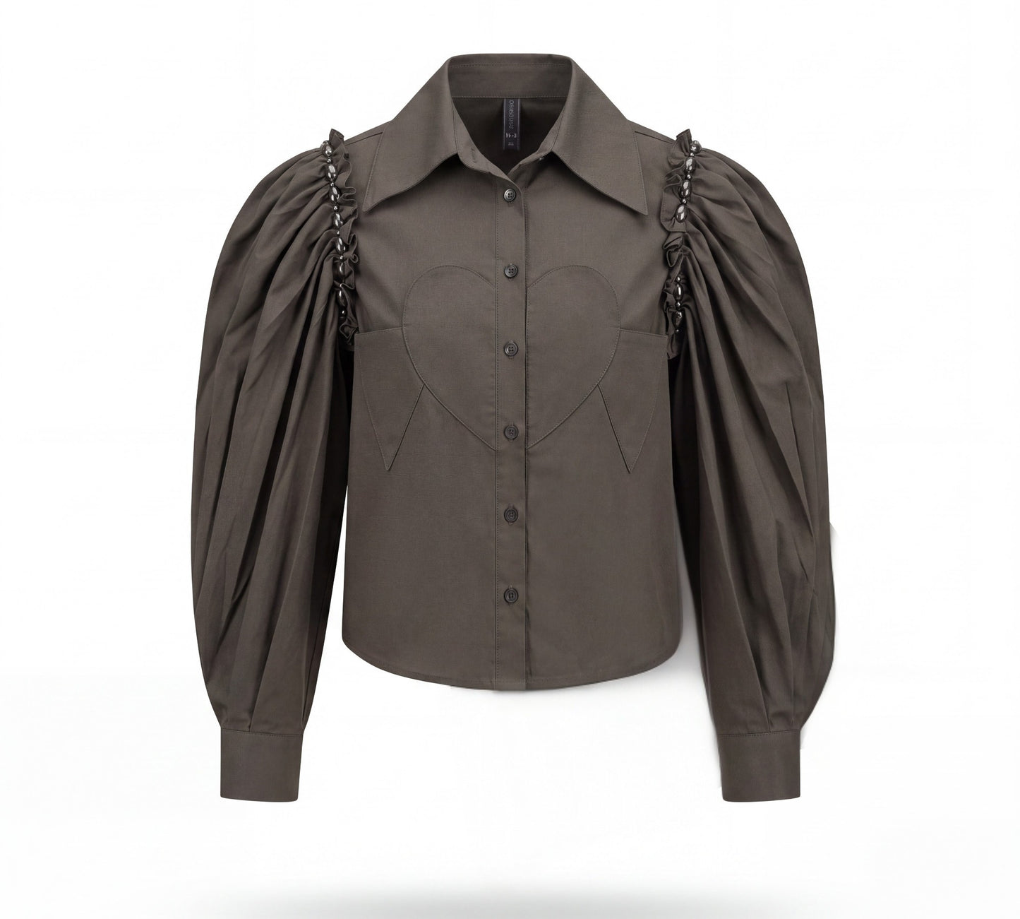 Puff-Sleeve Blouse with Heart Detail & Embellished Shoulders - Above the Crowd Boutique