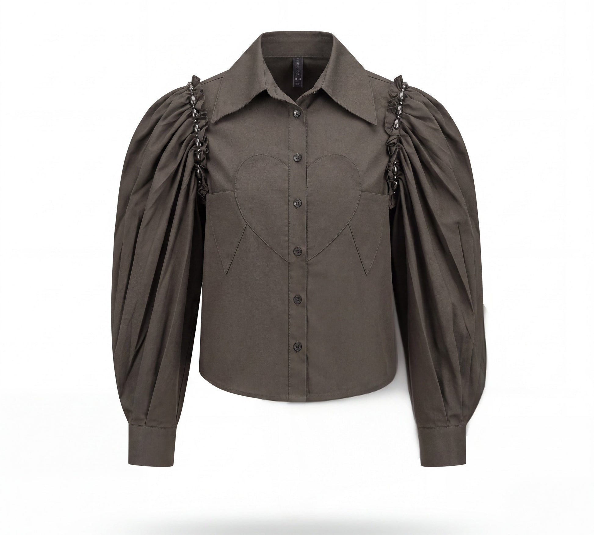 Puff-Sleeve Blouse with Heart Detail & Embellished Shoulders - Above the Crowd Boutique