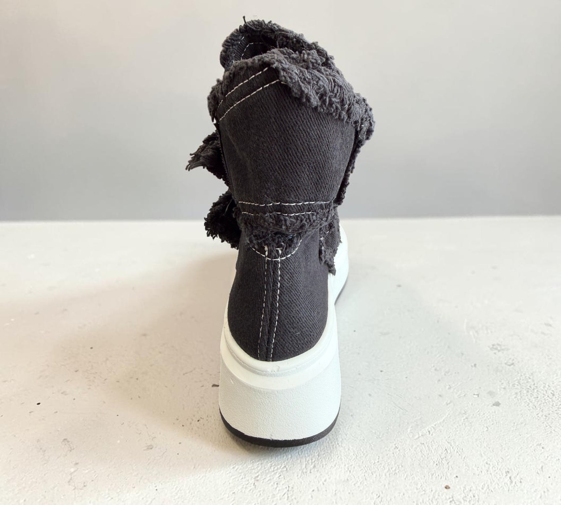 Black Distressed Denim Platform High-Top Boots - Above the Crowd Boutique