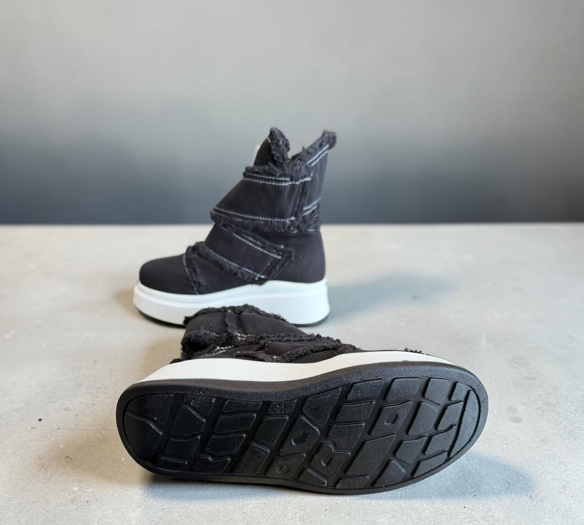 Black Distressed Denim Platform High-Top Boots - Above the Crowd Boutique