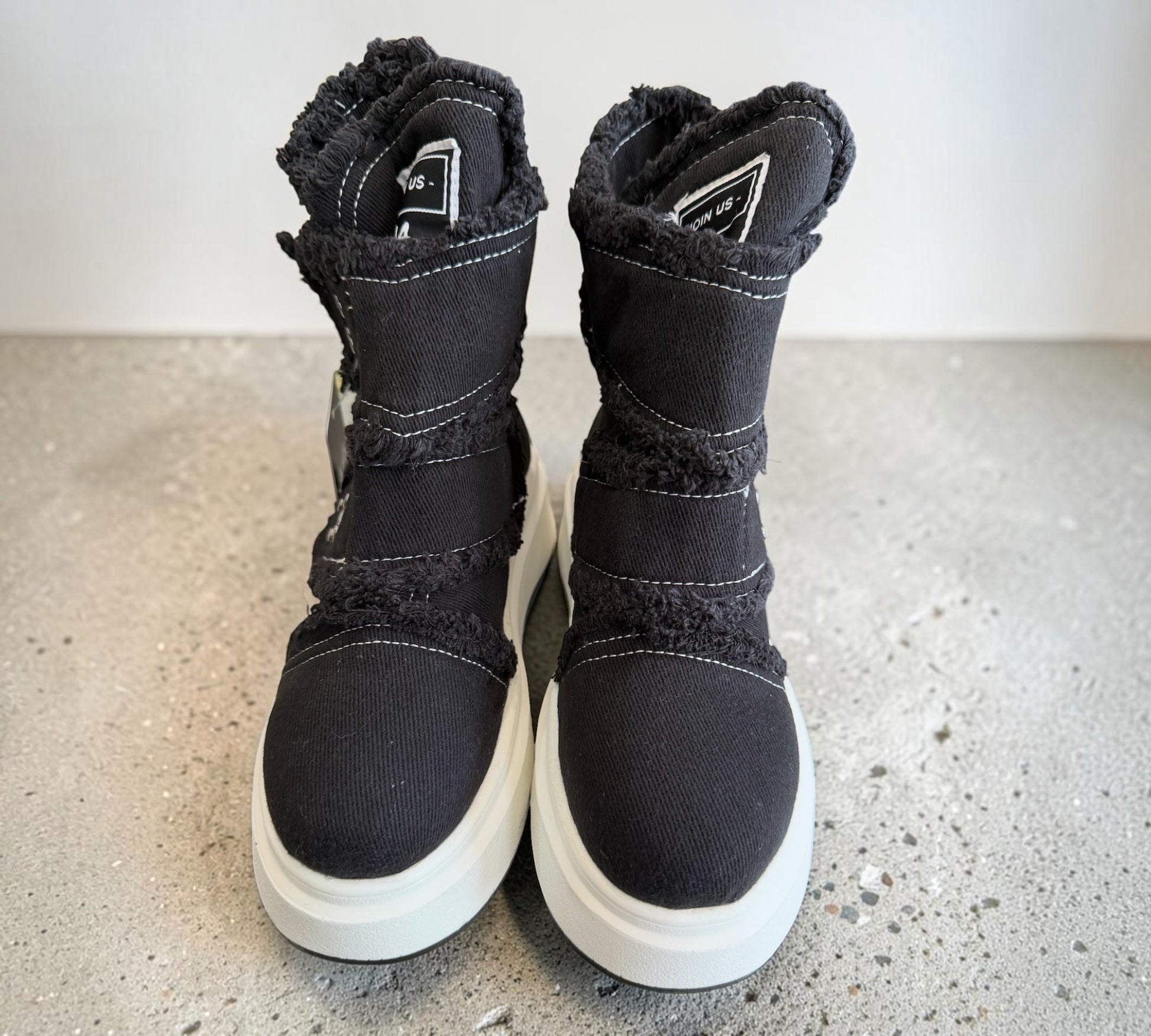 Black Distressed Denim Platform High-Top Boots - Above the Crowd Boutique