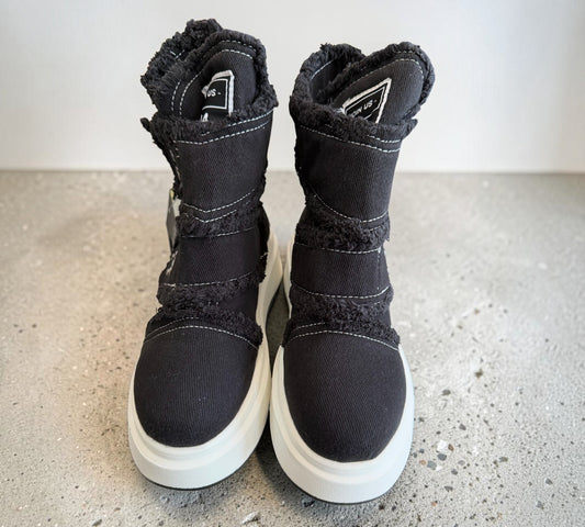 Black Distressed Denim Platform High-Top Boots - Above the Crowd Boutique