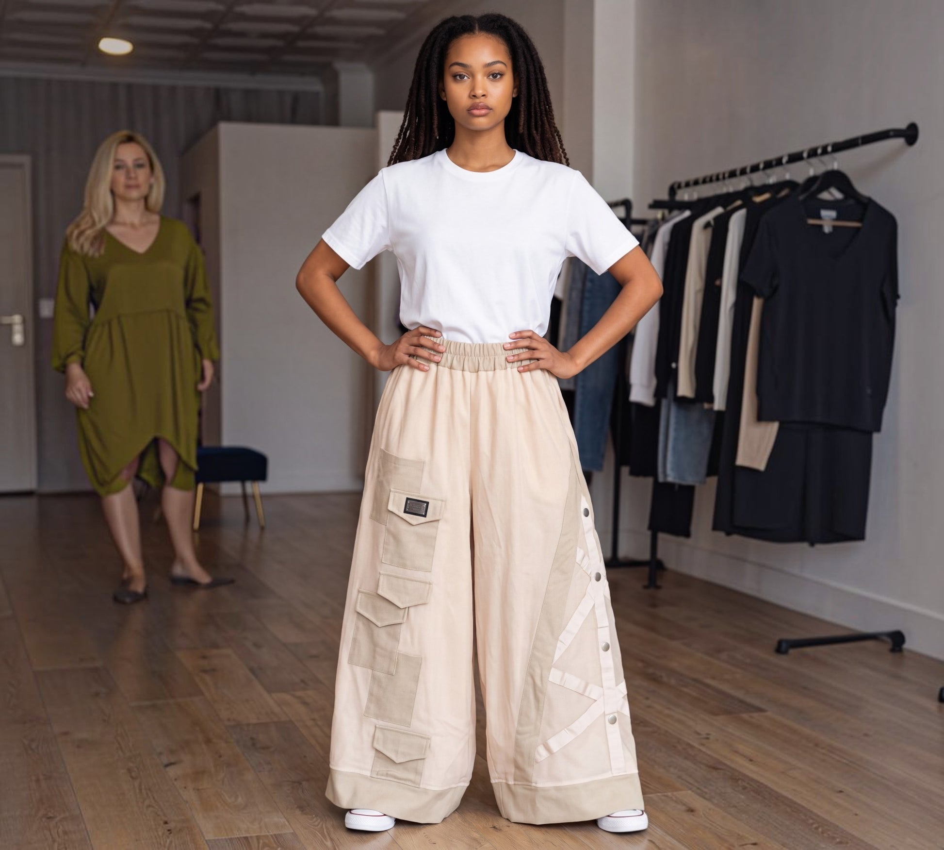 H-4 Avant-Garde Wide-Leg Cargo Pants - Above the Crowd Boutique