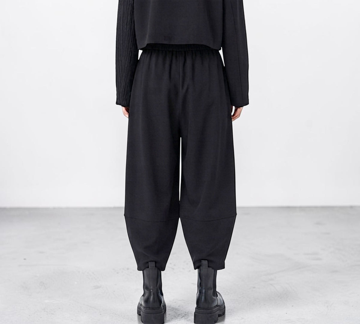 Black Sculptural Barrel-Leg Pants with Elastic Waist - Above the Crowd Boutique