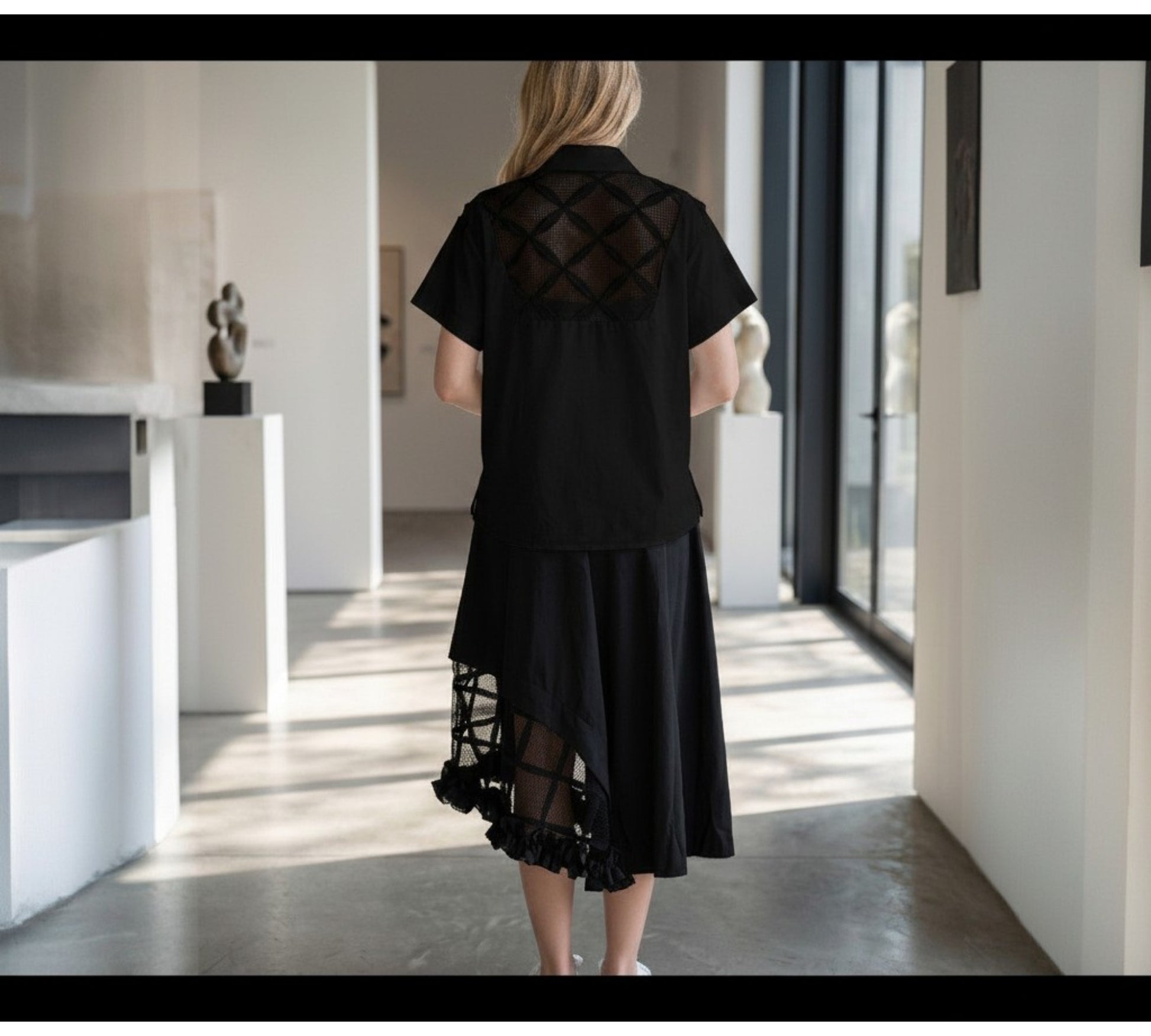 H-4 Blouse – Sheer Panel Ruffle Detail Top - Above the Crowd Boutique
