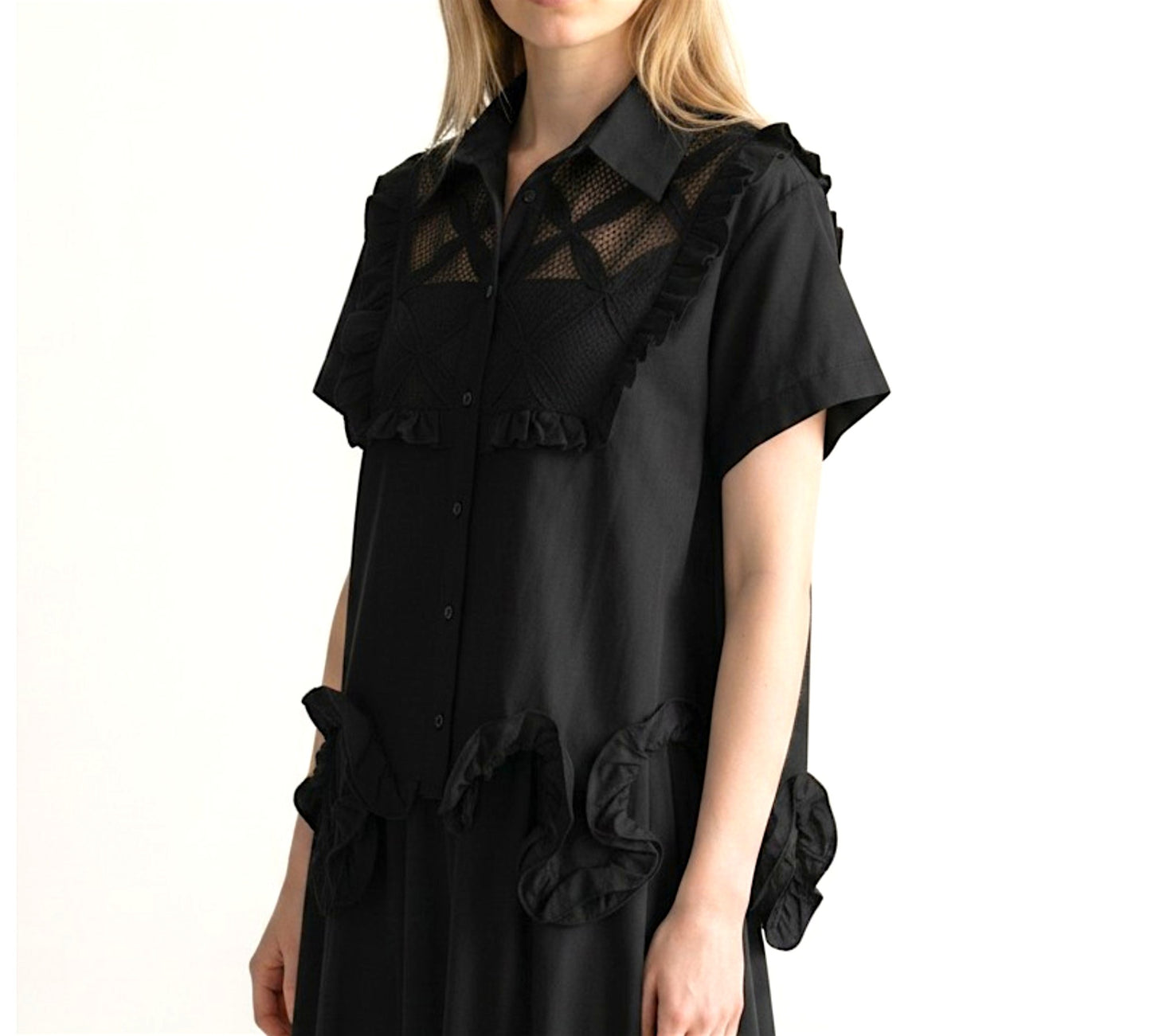 H-4 Blouse – Sheer Panel Ruffle Detail Top - Above the Crowd Boutique