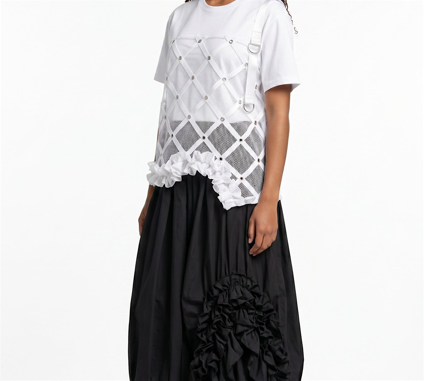 H-4 Blouse – Sheer Geometric Overlay T-Shirt - Above the Crowd Boutique
