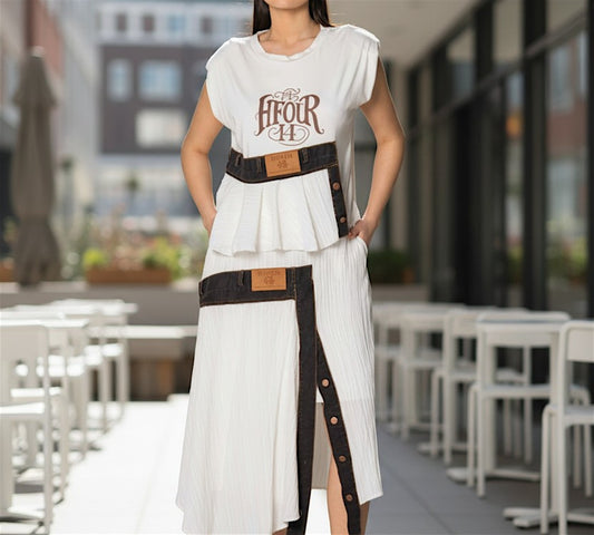 Asymmetrical Pleated Skirt Set - Above the Crowd Boutique