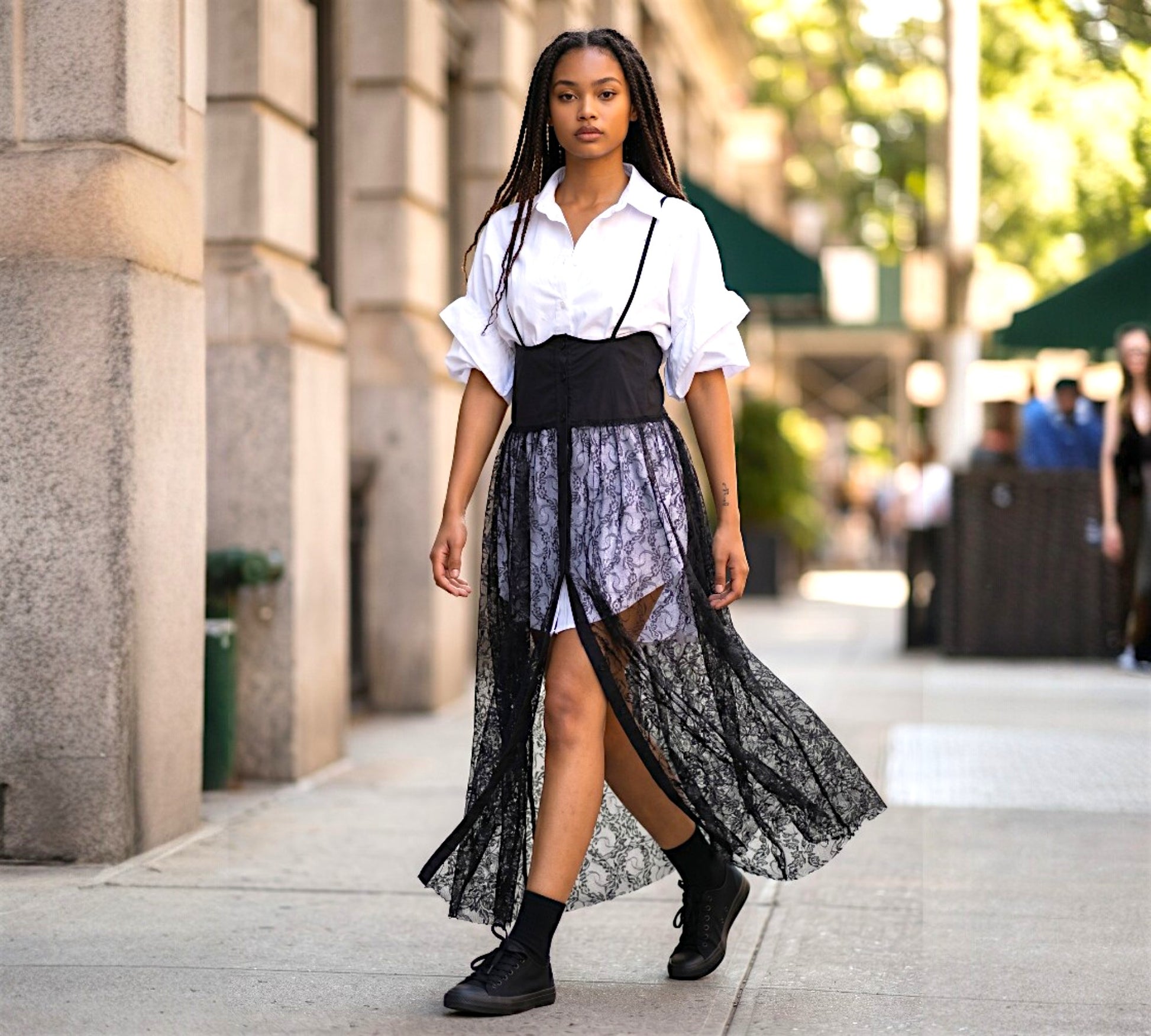 H-4 Dress – Layered Lace Corset Shirt Dress - Aboe the Crowd Boutique