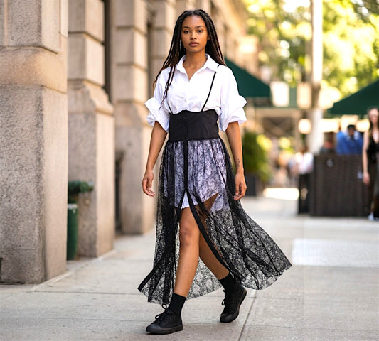 H-4 Dress – Layered Lace Corset Shirt Dress - Aboe the Crowd Boutique