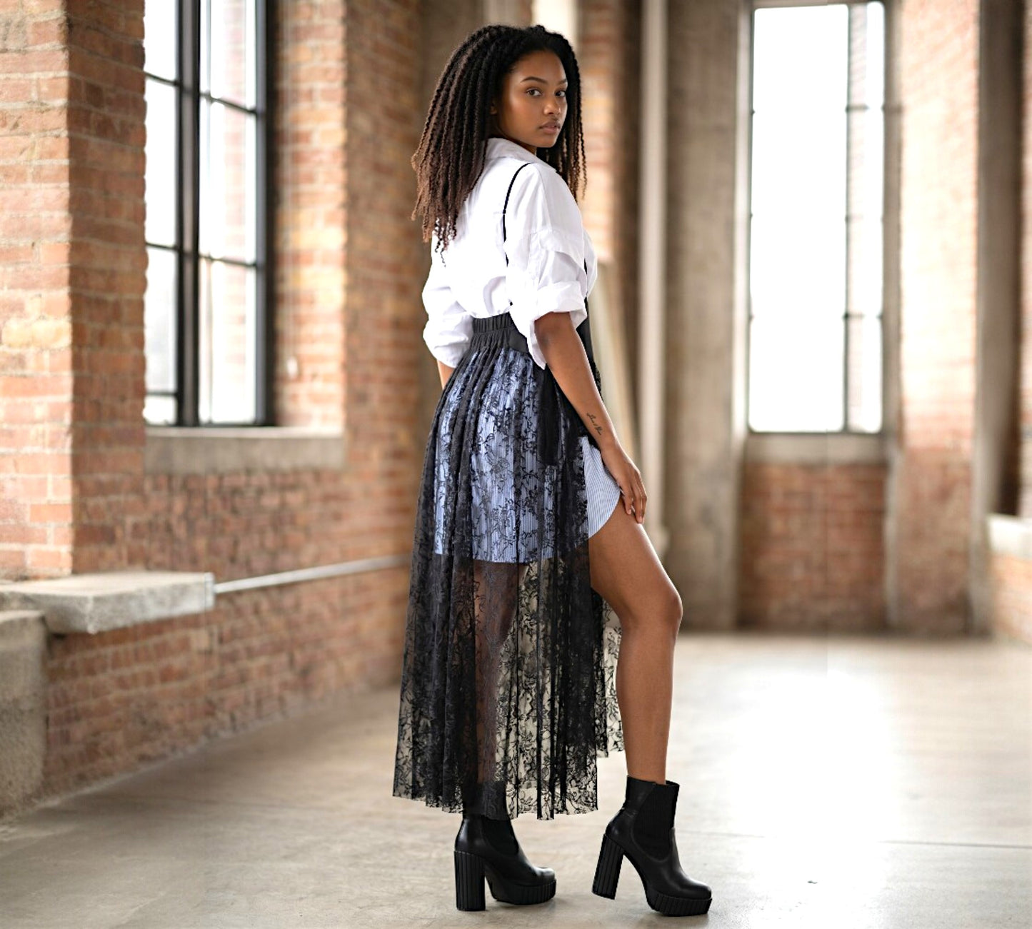 H-4 Dress – Layered Lace Corset Shirt Dress - Aboe the Crowd Boutique