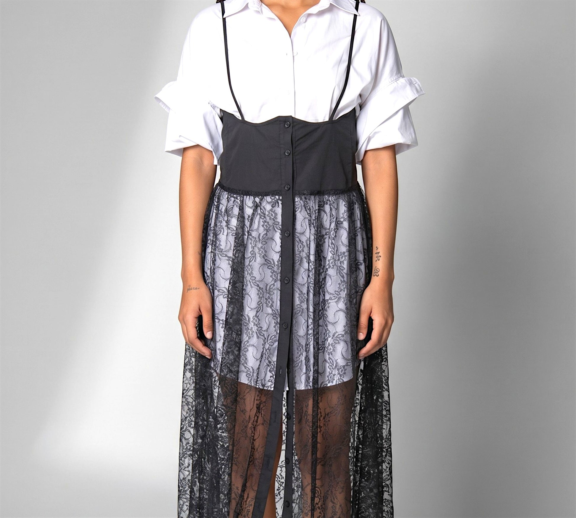 H-4 Dress – Layered Lace Corset Shirt Dress - Aboe the Crowd Boutique