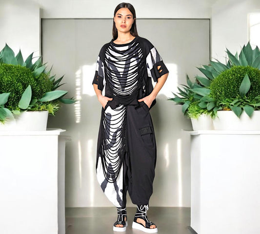Avant-Garde Distressed Layered Pants Set - Above the Crowd Boutique