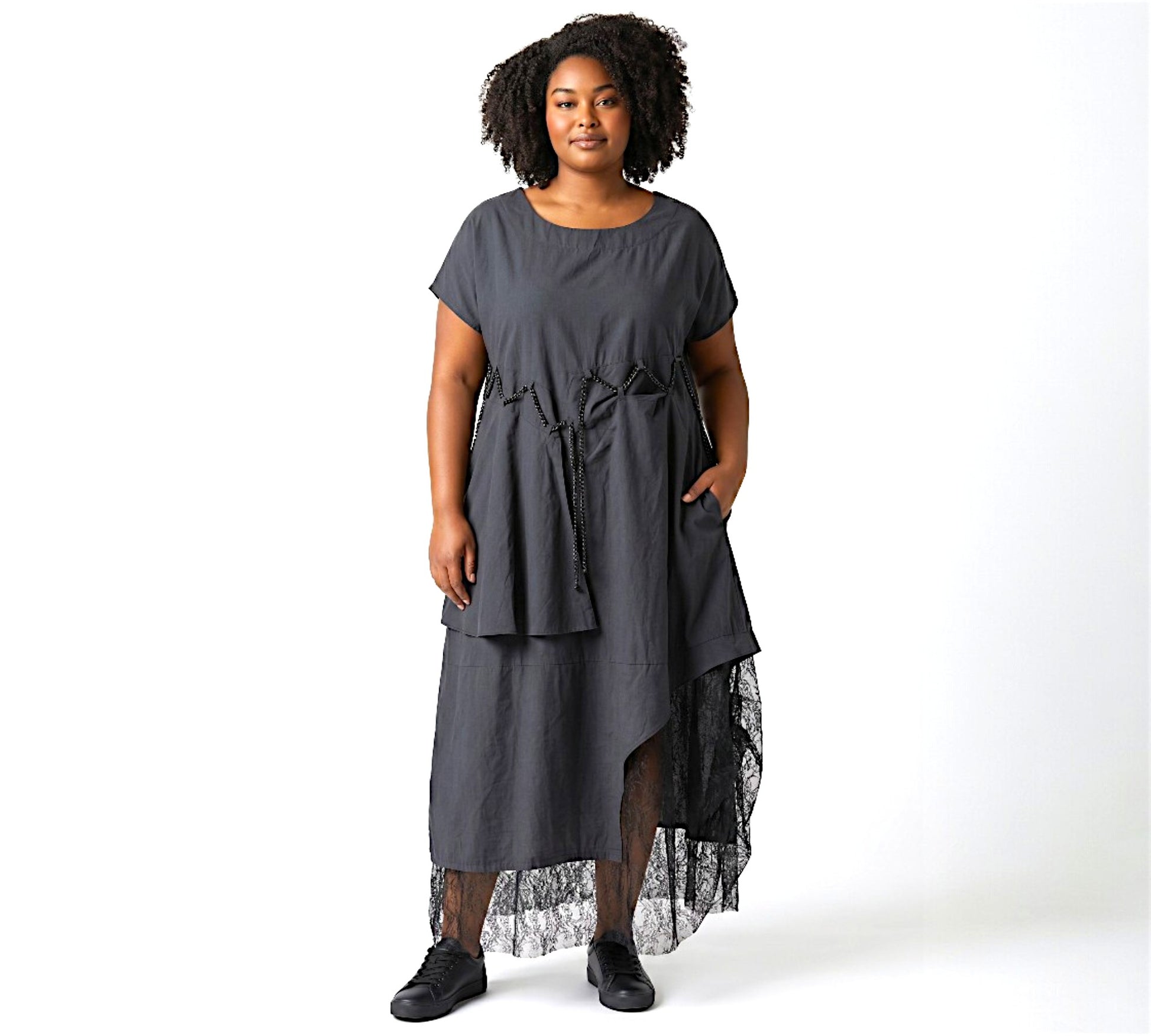 H-4 Dress – Asymmetrical Lace Layered Midi Dress - Above the Crowd Boutique