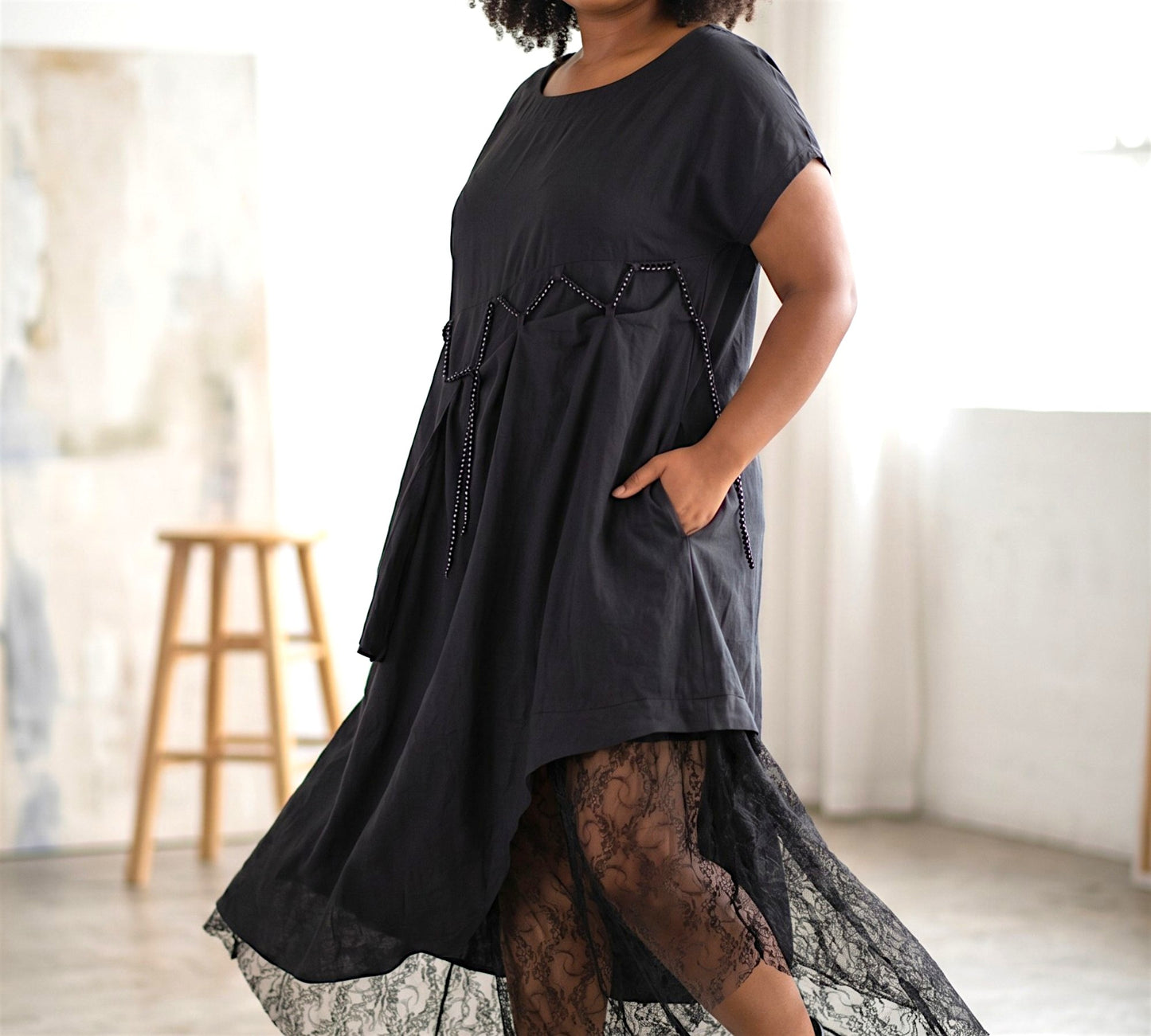 H-4 Dress – Asymmetrical Lace Layered Midi Dress - Above the Crowd Boutique