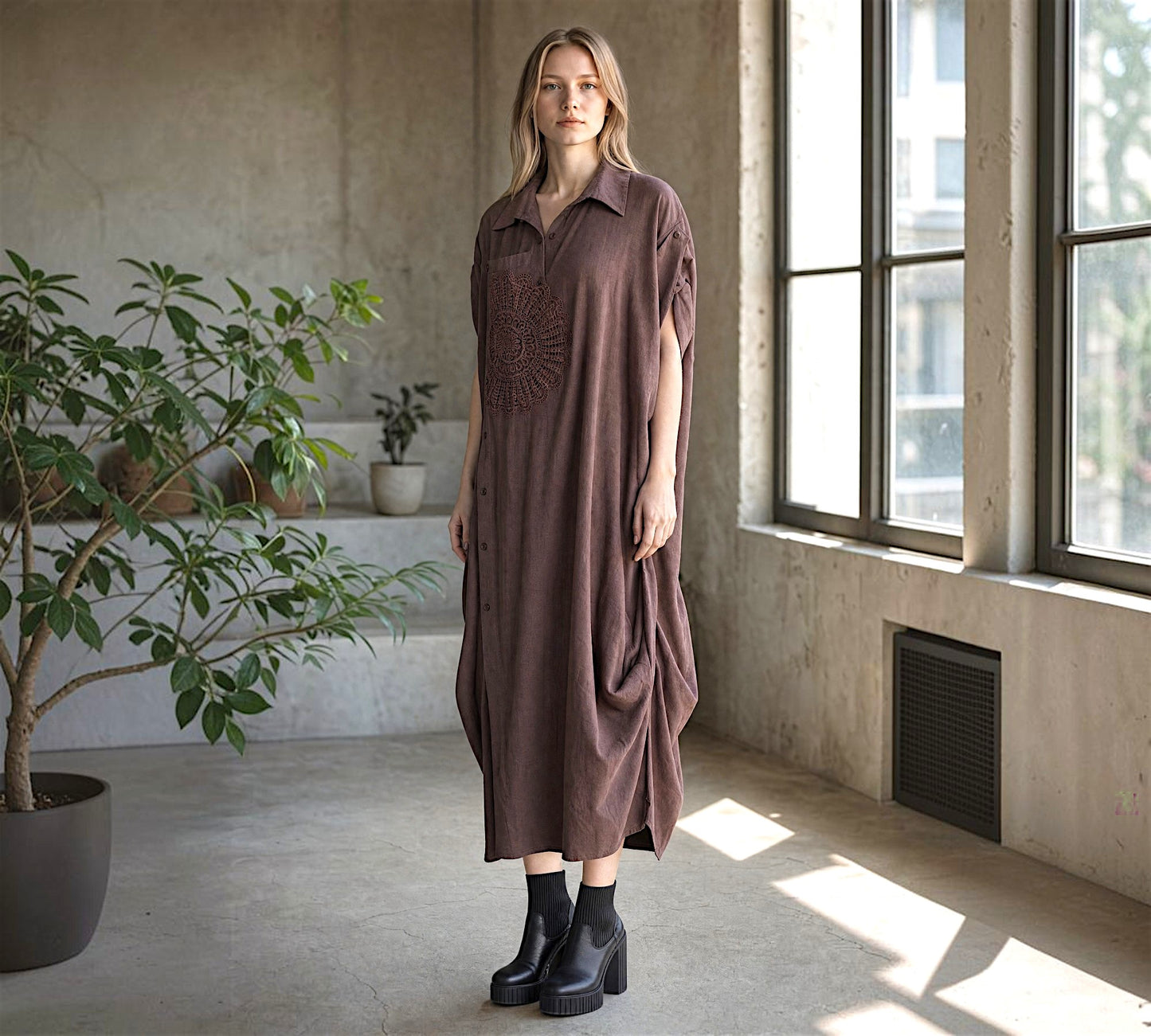 Oversized Cocoon Shirt Dress - Above the Crowd Boutique
