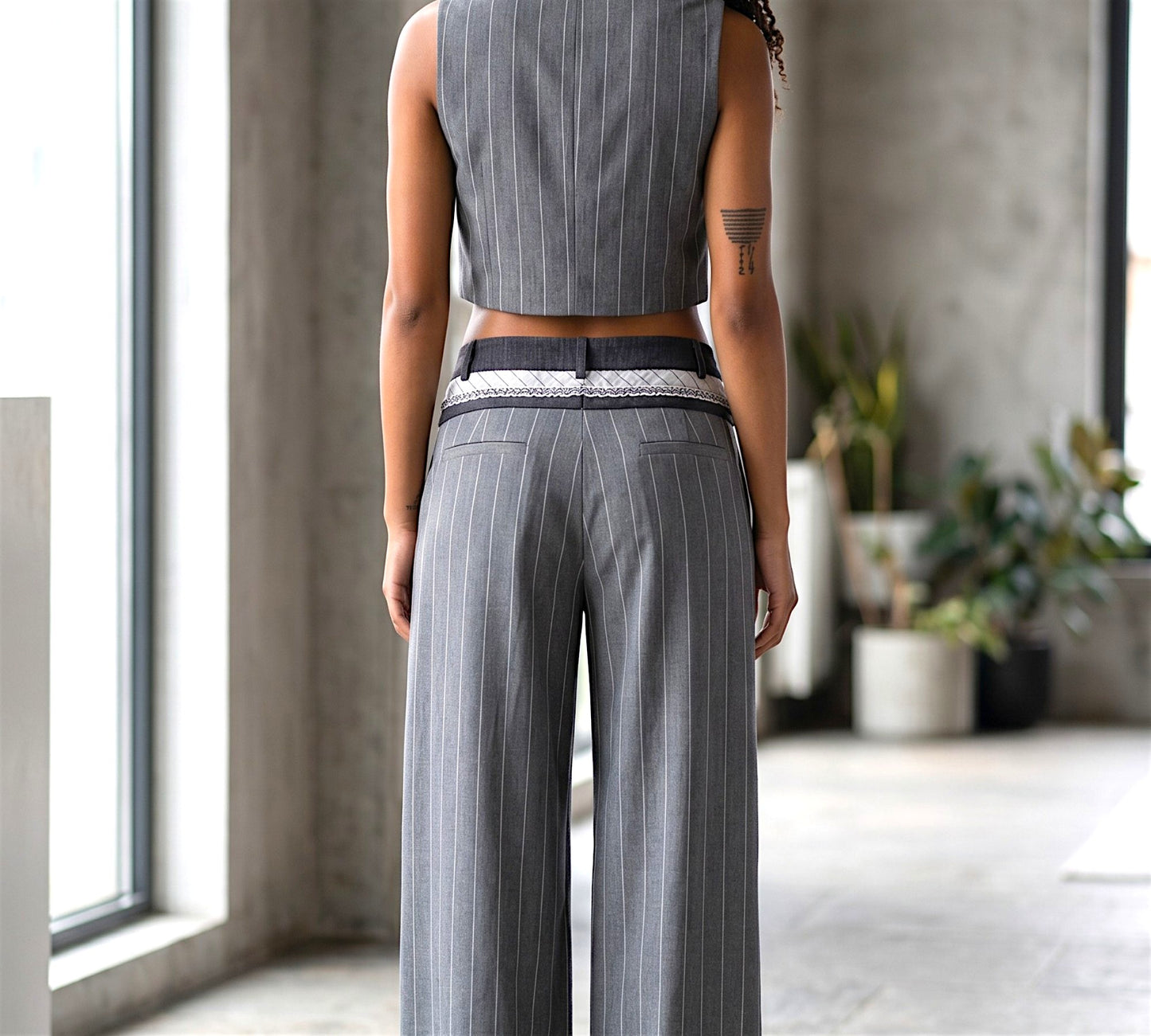 H-4 Pinstripe Wide-Leg Tailored Pants - Above the Crowd Boutique