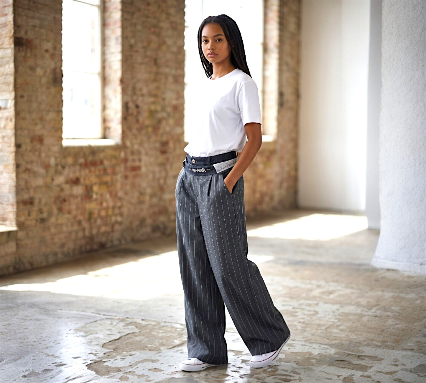 H-4 Pinstripe Wide-Leg Tailored Pants - Above the Crowd Boutique