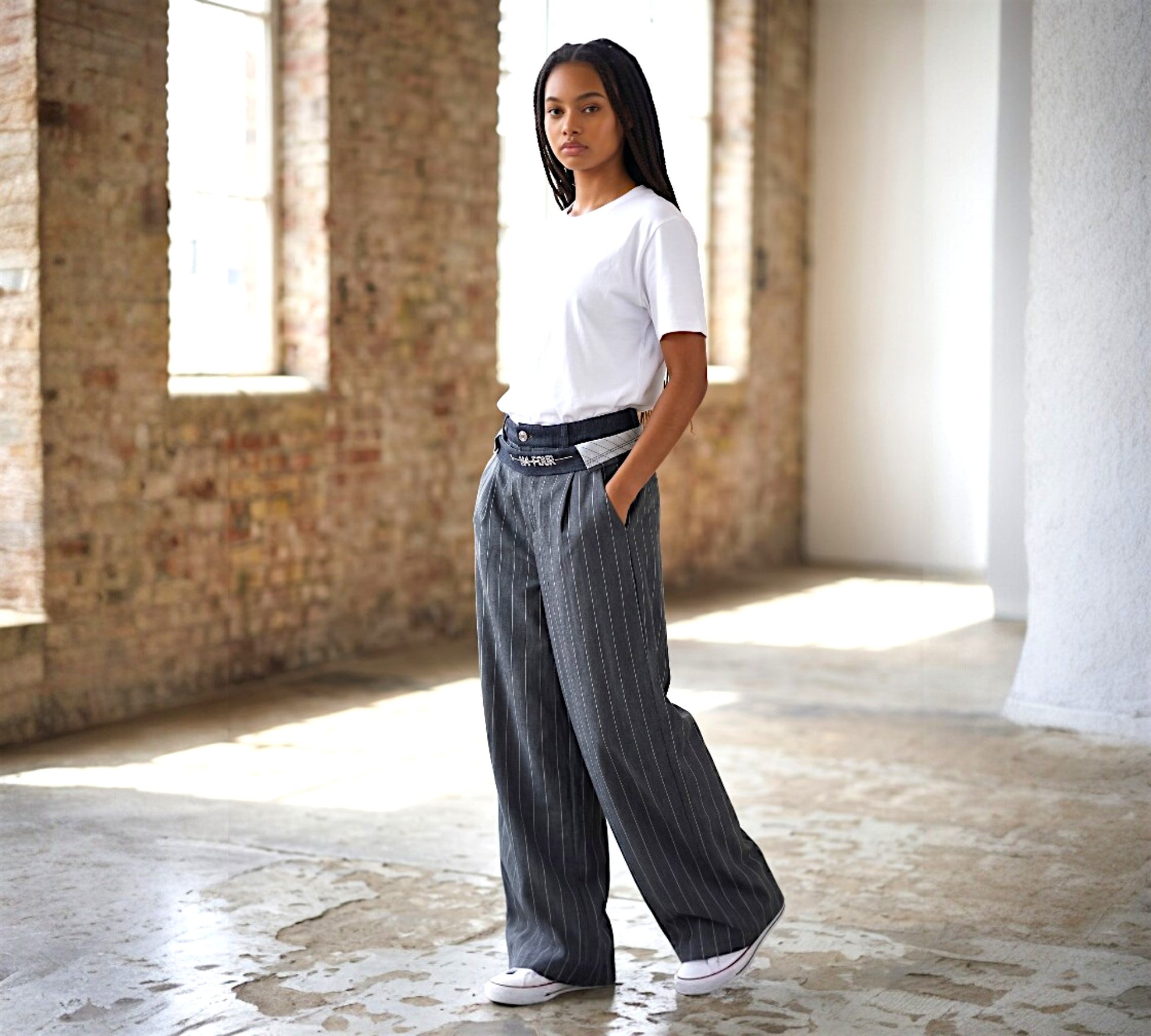 H-4 Pinstripe Wide-Leg Tailored Pants - Above the Crowd Boutique