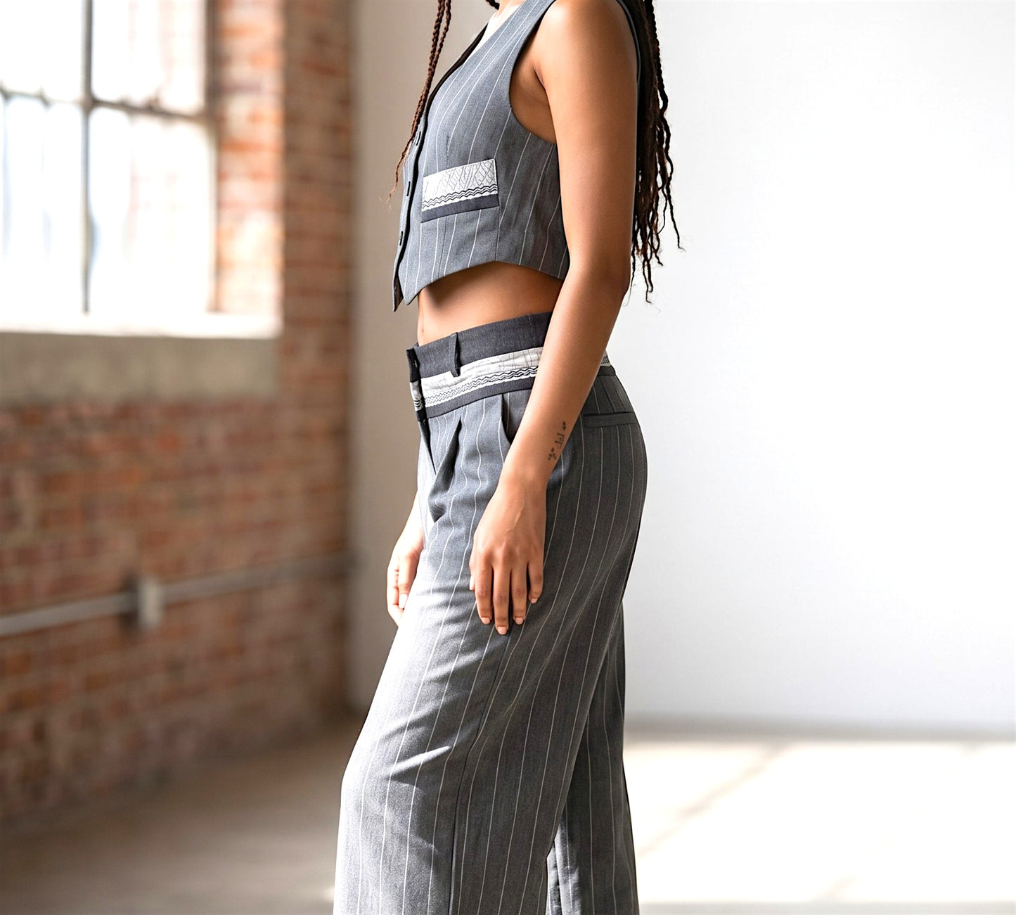 H-4 Pinstripe Wide-Leg Tailored Pants - Above the Crowd Boutique