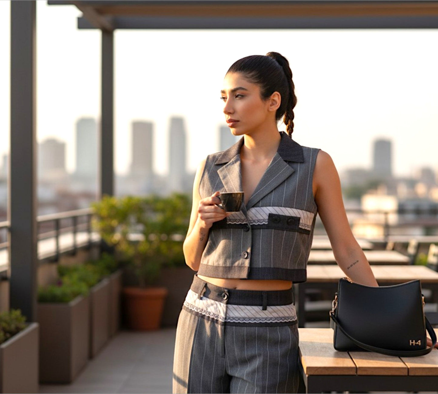 H-4 Pinstripe Cropped Tailored Vest - Above the Crowd Boutique