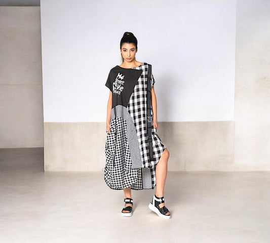 Oversized Patchwork Gingham Maxi Dress - Above the Crowd Boutique