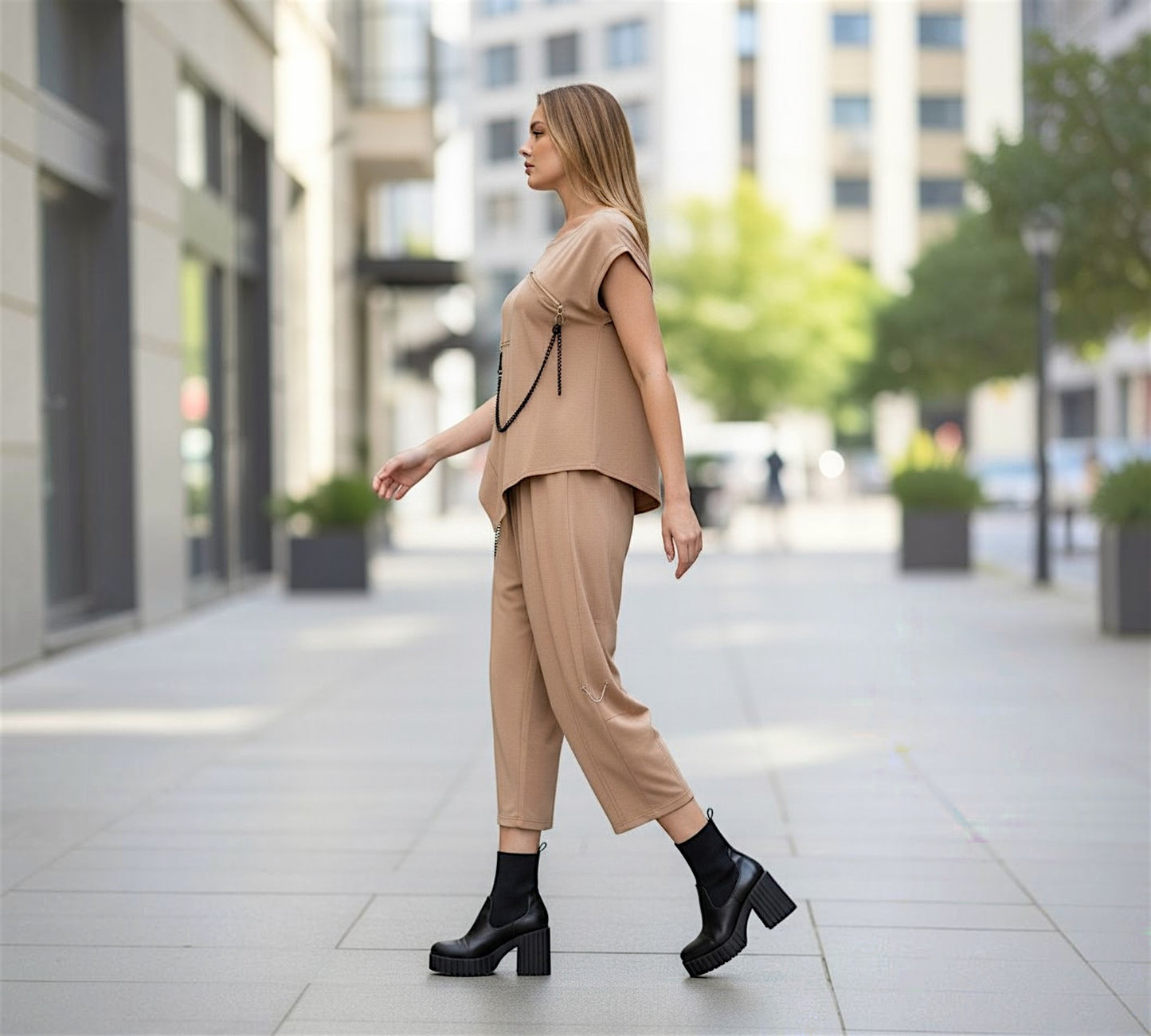 Contemporary Chain Detail Pants Suit - Above the Crowd Boutique