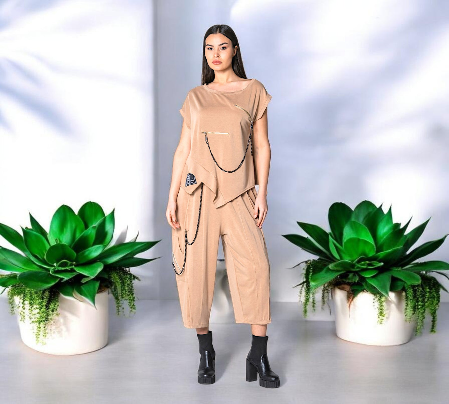 Contemporary Chain Detail Pants Suit - Above the Crowd Boutique