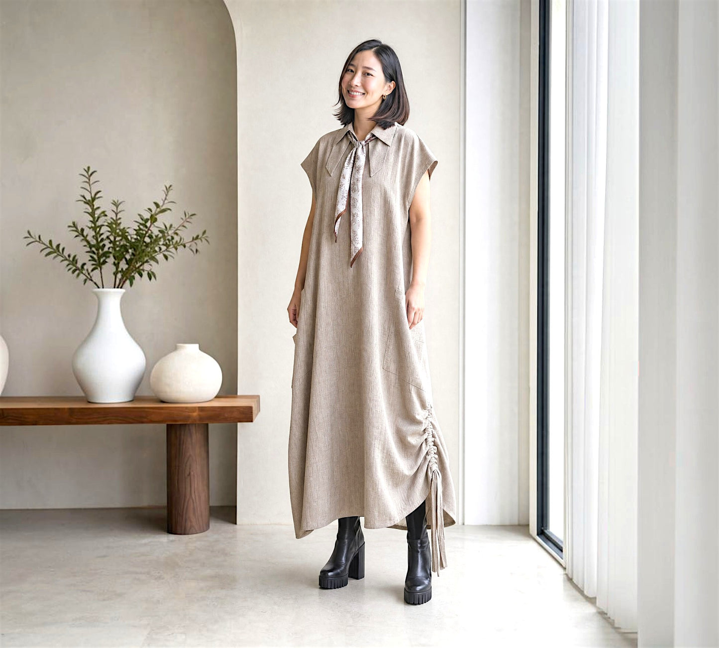 Oversized Drawstring Maxi Dress - Above the Crowd Boutique