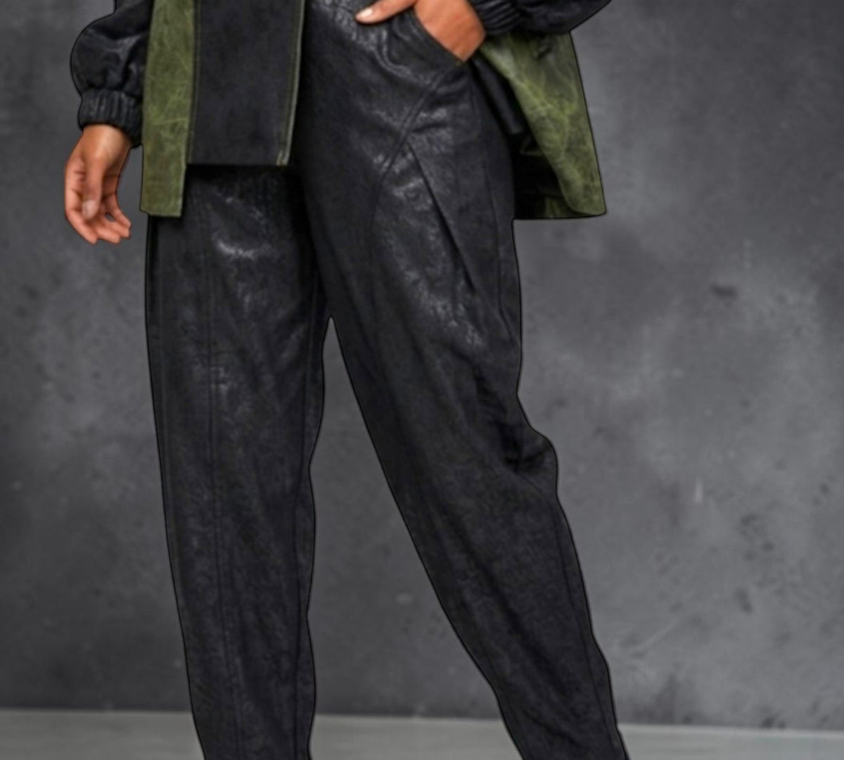Black Faux Leather Sculpted Tapered Pants