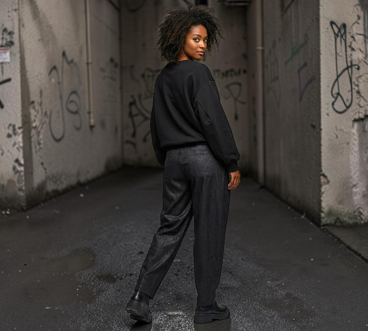 Black Sweatshirt with Olive Faux Leather Corset-Inspired Panel - Above the Crowd Boutique