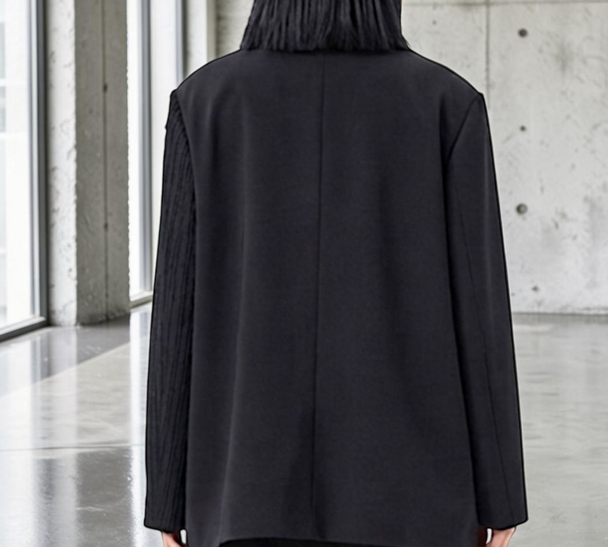Black Asymmetric Mixed-Texture Ruffle Jacket with Chain Detail - Above the Crowd Boutique