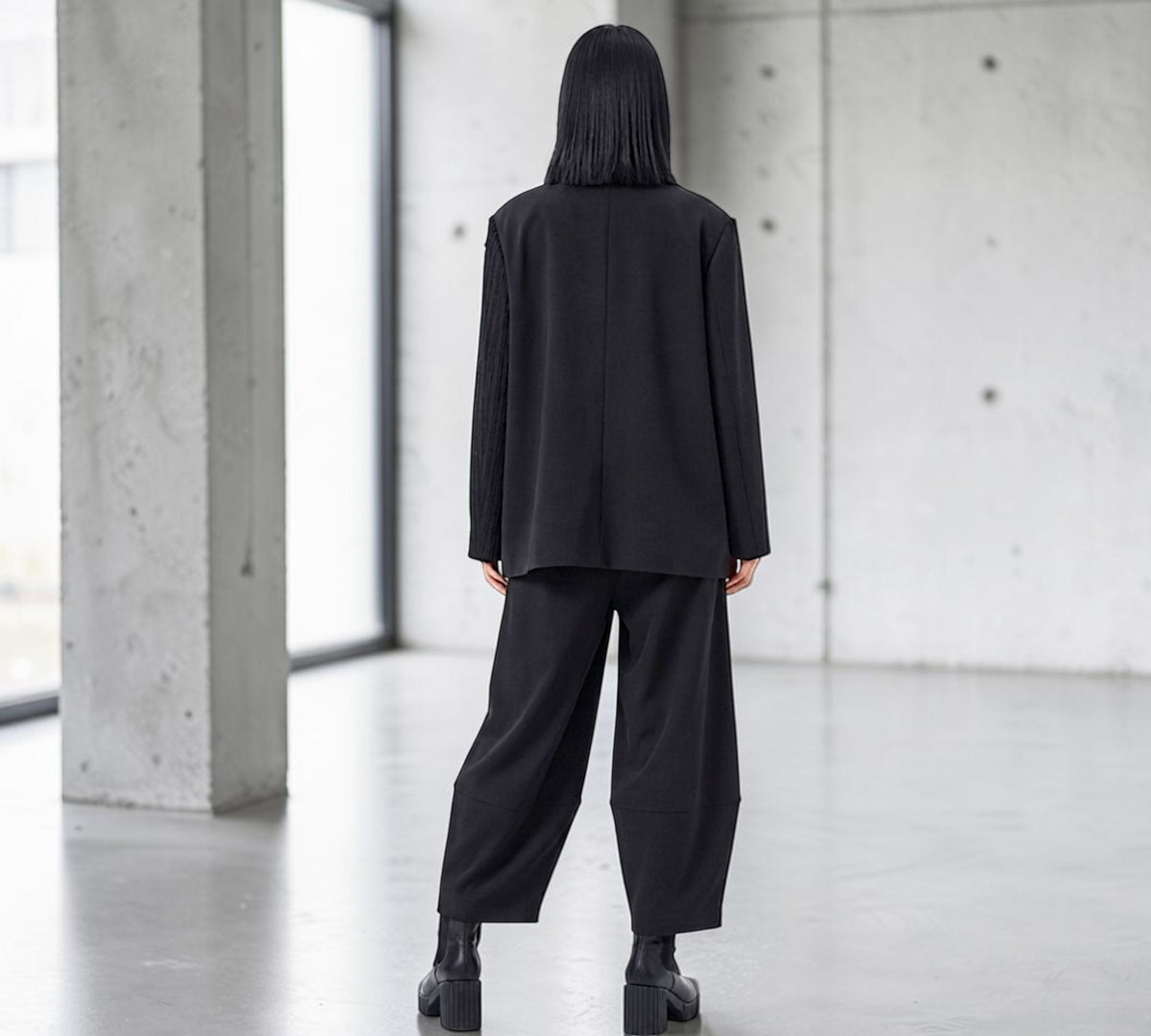Black Asymmetric Mixed-Texture Ruffle Jacket with Chain Detail - Above the Crowd Boutique