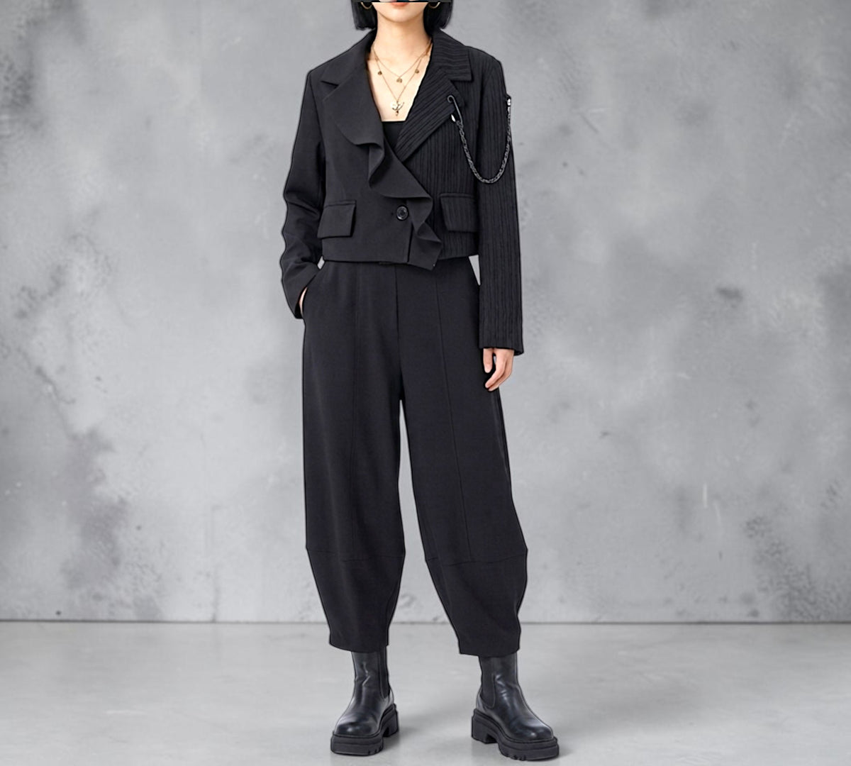 Black Sculptural Barrel-Leg Pants with Elastic Waist - Above the Crowd Boutique
