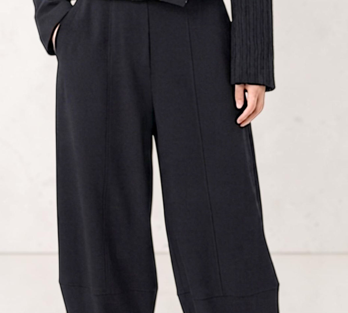 Black Sculptural Barrel-Leg Pants with Elastic Waist - Above the Crowd Boutique