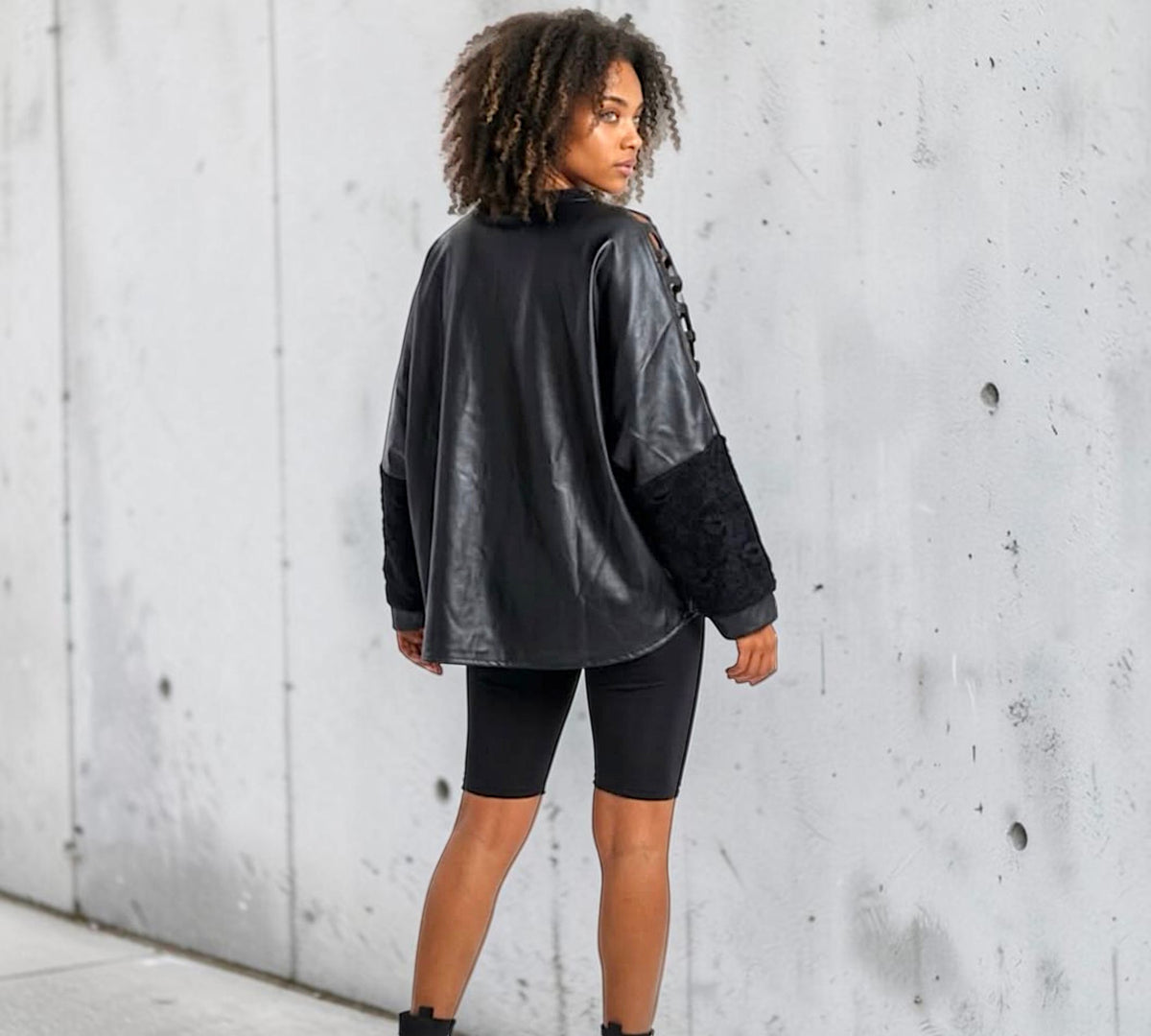 Black Mixed-Texture Lattice Panel Statement Sweater - Above the. Crowd Boutique