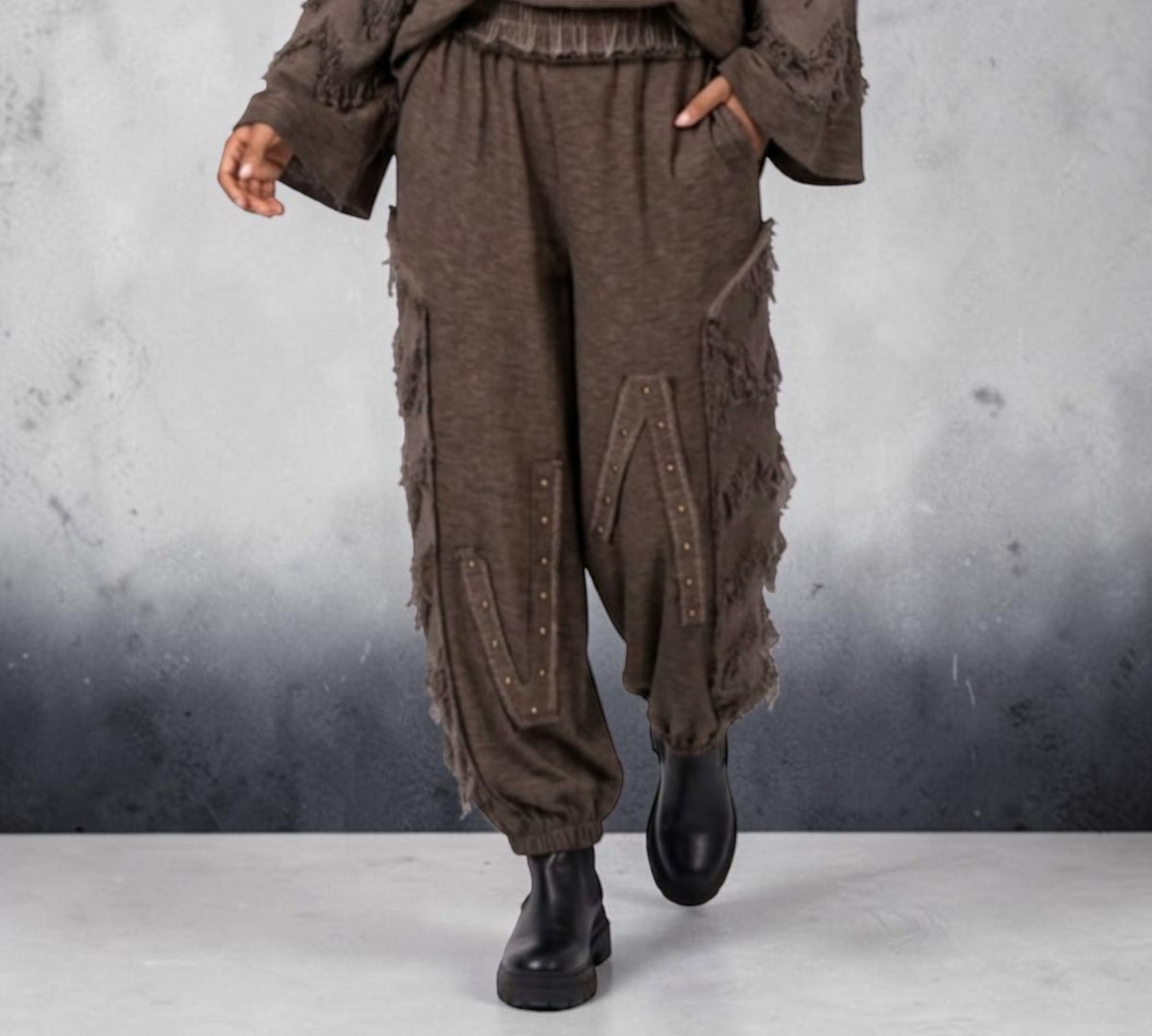 Fringe And Stud Detail Relaxed Jogger Sweatpants - Above the Crowd Boutique