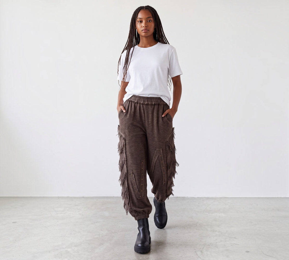 Fringe And Stud Detail Relaxed Jogger Sweatpants - Above the Crowd Boutique