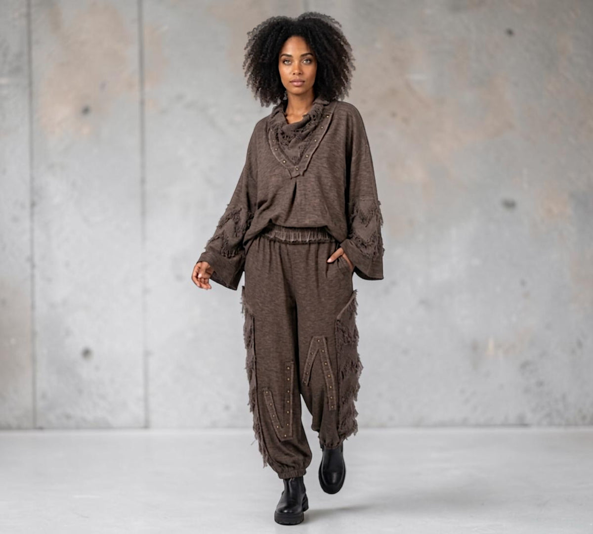 Fringe Cowl Neck Oversized Statement Sweatshirt - Above the Crowd Boutique