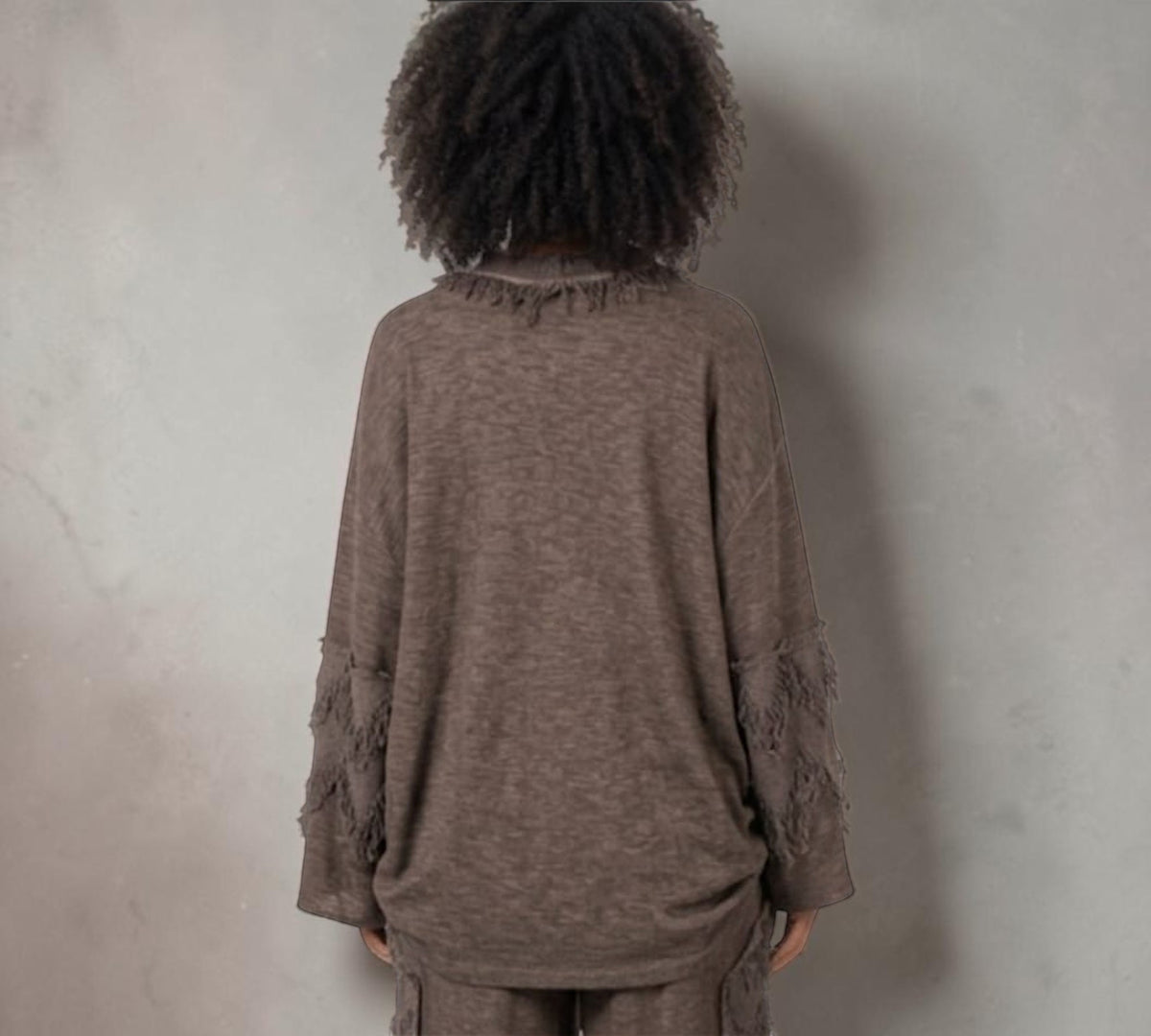 Fringe Cowl Neck Oversized Statement Sweatshirt - Above the Crowd Boutique