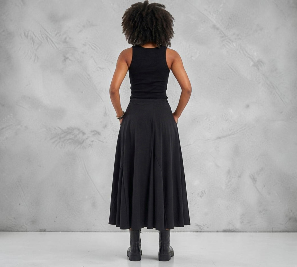 Black Utility Strap Detail Full Midi Skirt -  Above the Crowd Boutique