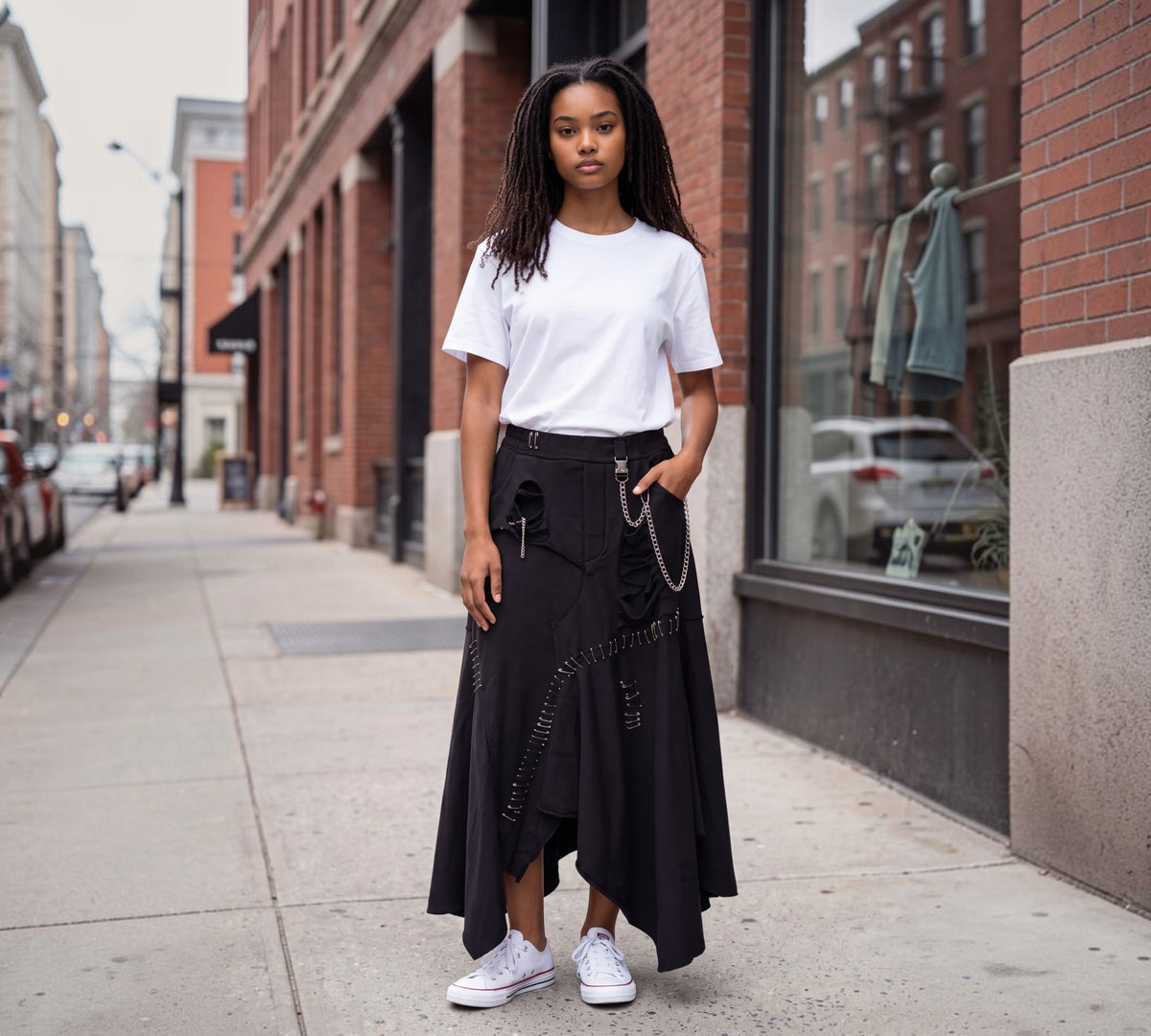 Black Asymmetrical Deconstructed Maxi Skirt