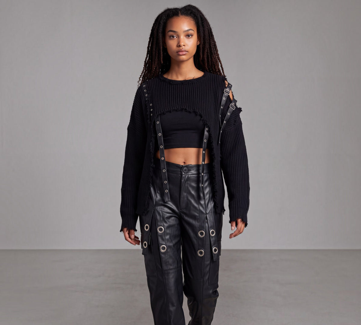 H-4 Two-Piece Distressed Knit Sweater And Tank Top Set - Above the Crowd Boutique