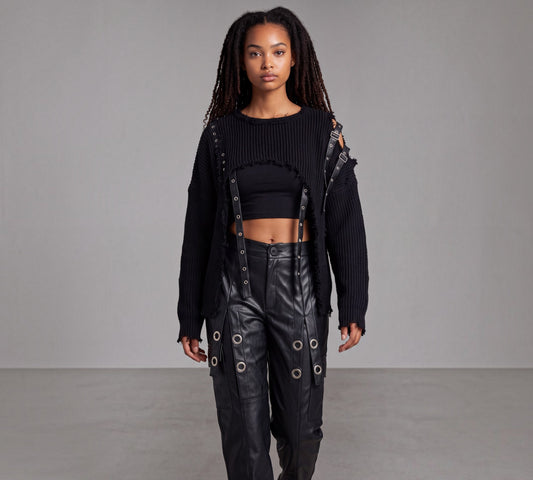H-4 Two-Piece Distressed Knit Sweater And Tank Top Set - Above the Crowd Boutique