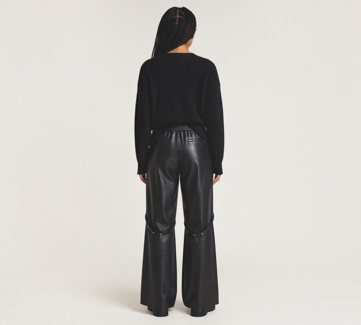 H-4 6618 Black Faux Leather Grommet Wide-Leg Pants - Above the Crowd Boutique
