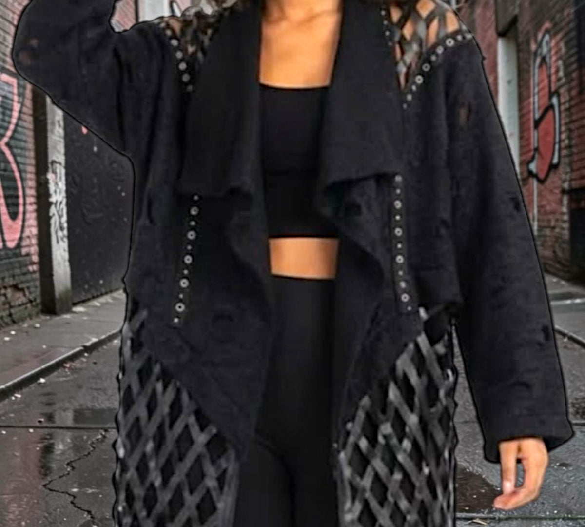Distressed Lattice Panel Long Trench Coat - Above the Crowd Boutique