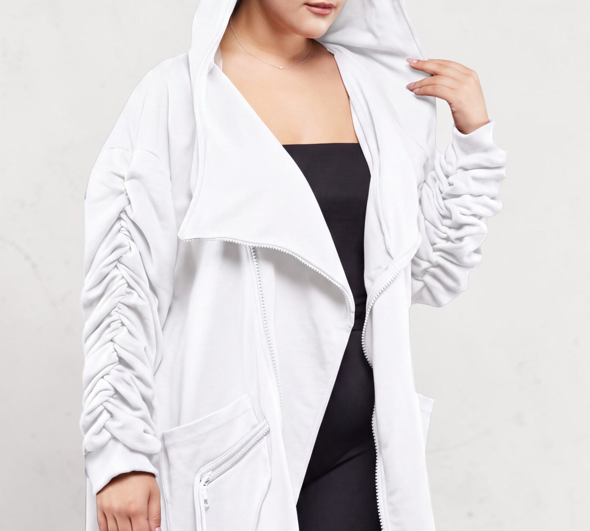 Plus Size White Asymmetrical Hooded Trench Coat - Above the Crowd Boutique